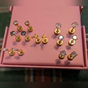 Gold Flat Back Stud Earring Set
